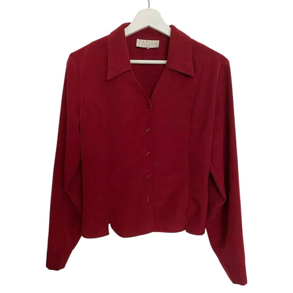 Vintage Daniel Laurent Dark Red Tailored Button-Up Blouse Cinched in the Back